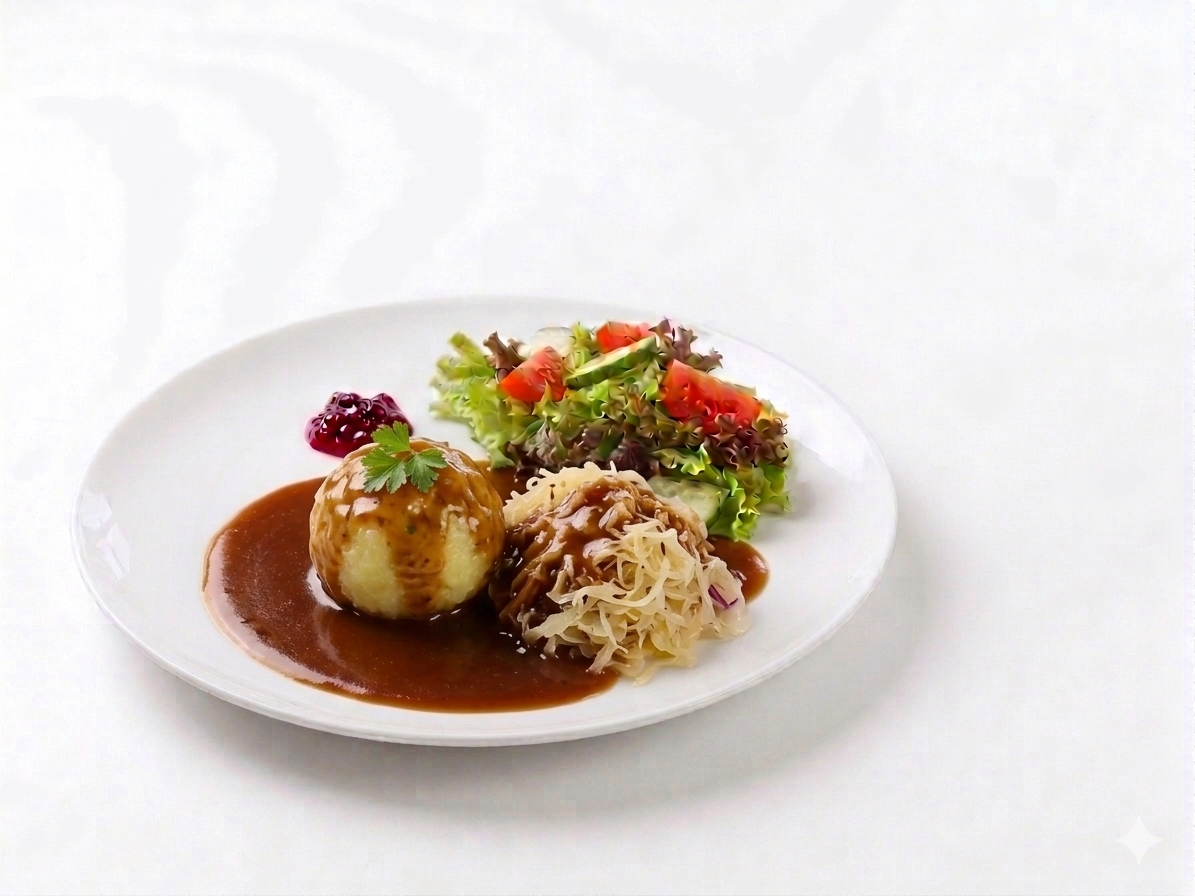 1 Knödel mit Soße und Sauerkraut